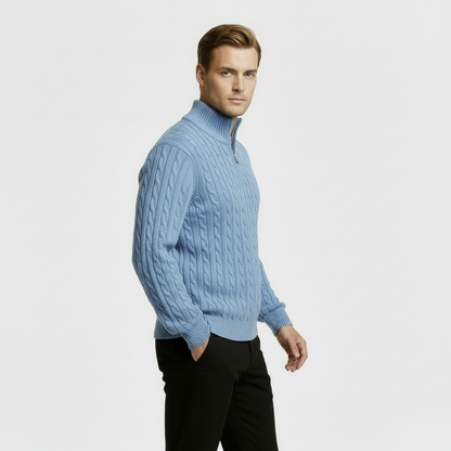 Classic Cable Knit Sweater for Men | Zip-Up High Neck Pullover