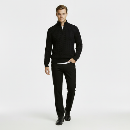 Classic Cable Knit Sweater for Men | Zip-Up High Neck Pullover