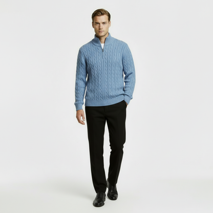 Classic Cable Knit Sweater for Men | Zip-Up High Neck Pullover