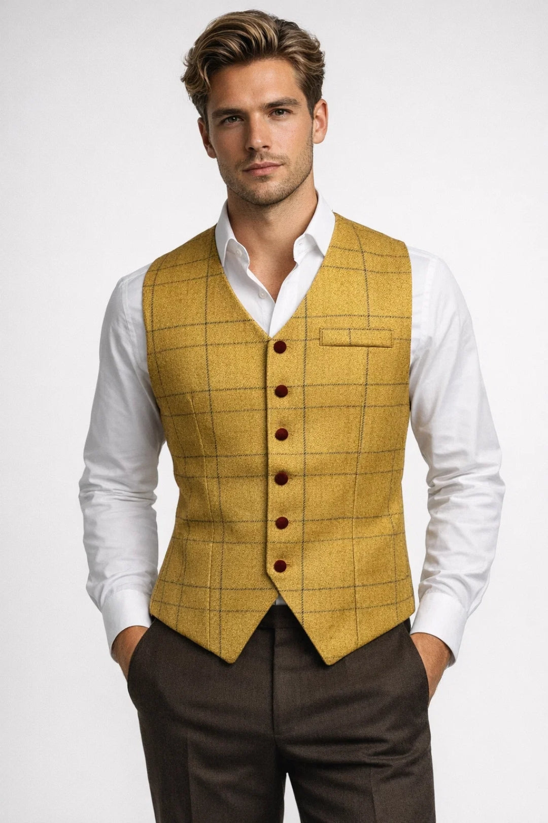 Tailored Check Waistcoat for Men | Classic V-Neck Design