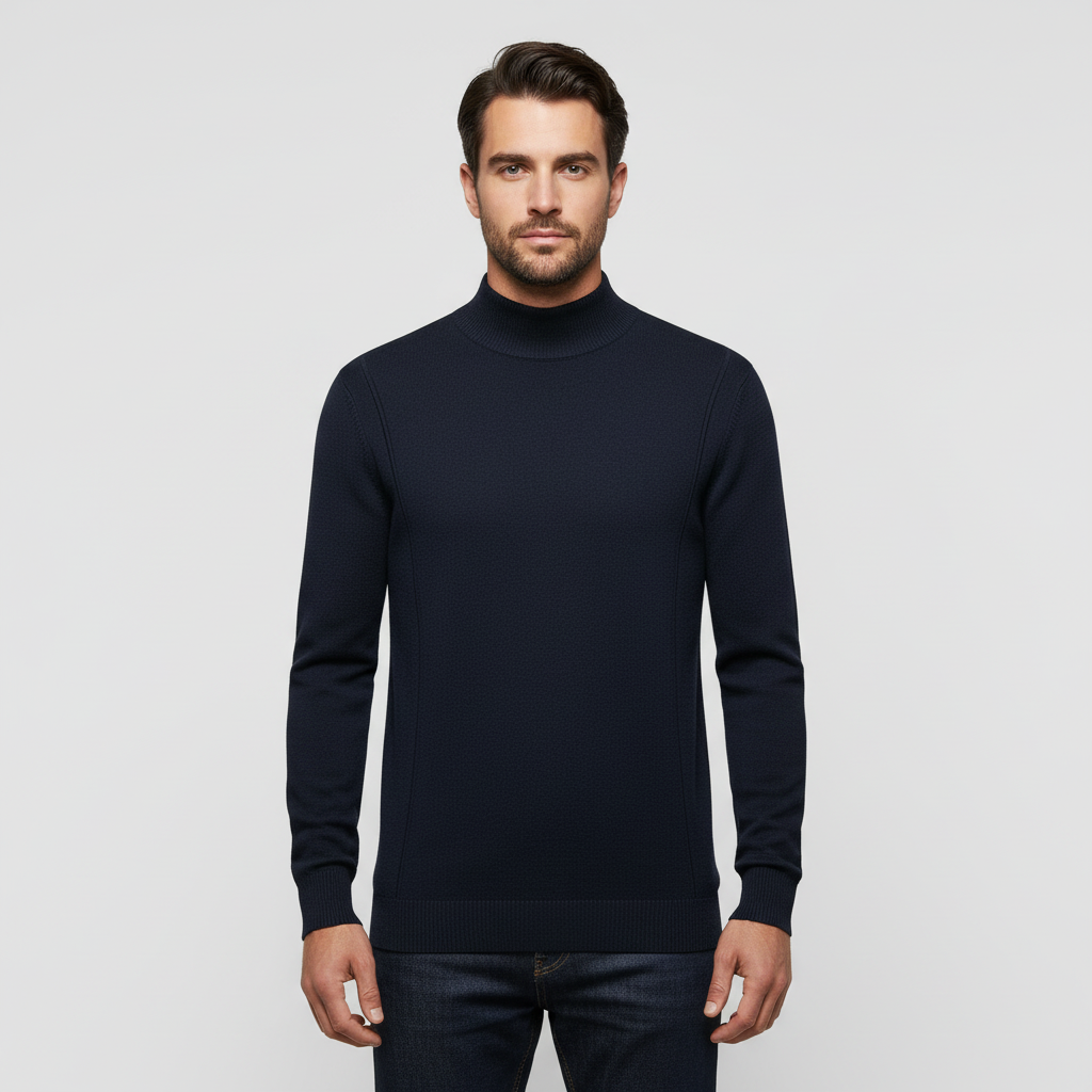 Classic High Neck Sweater for Men | Slim Silhouette Knit Pullover