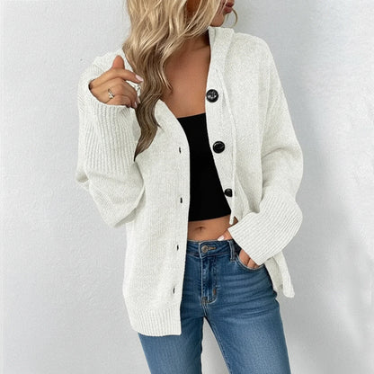 Casual Hooded Knit Cardigan for Women | Button-Up Relaxed Fit