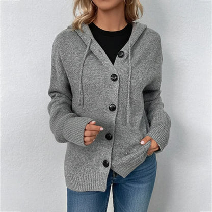 Casual Hooded Knit Cardigan for Women | Button-Up Relaxed Fit