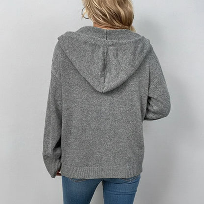 Casual Hooded Knit Cardigan for Women | Button-Up Relaxed Fit