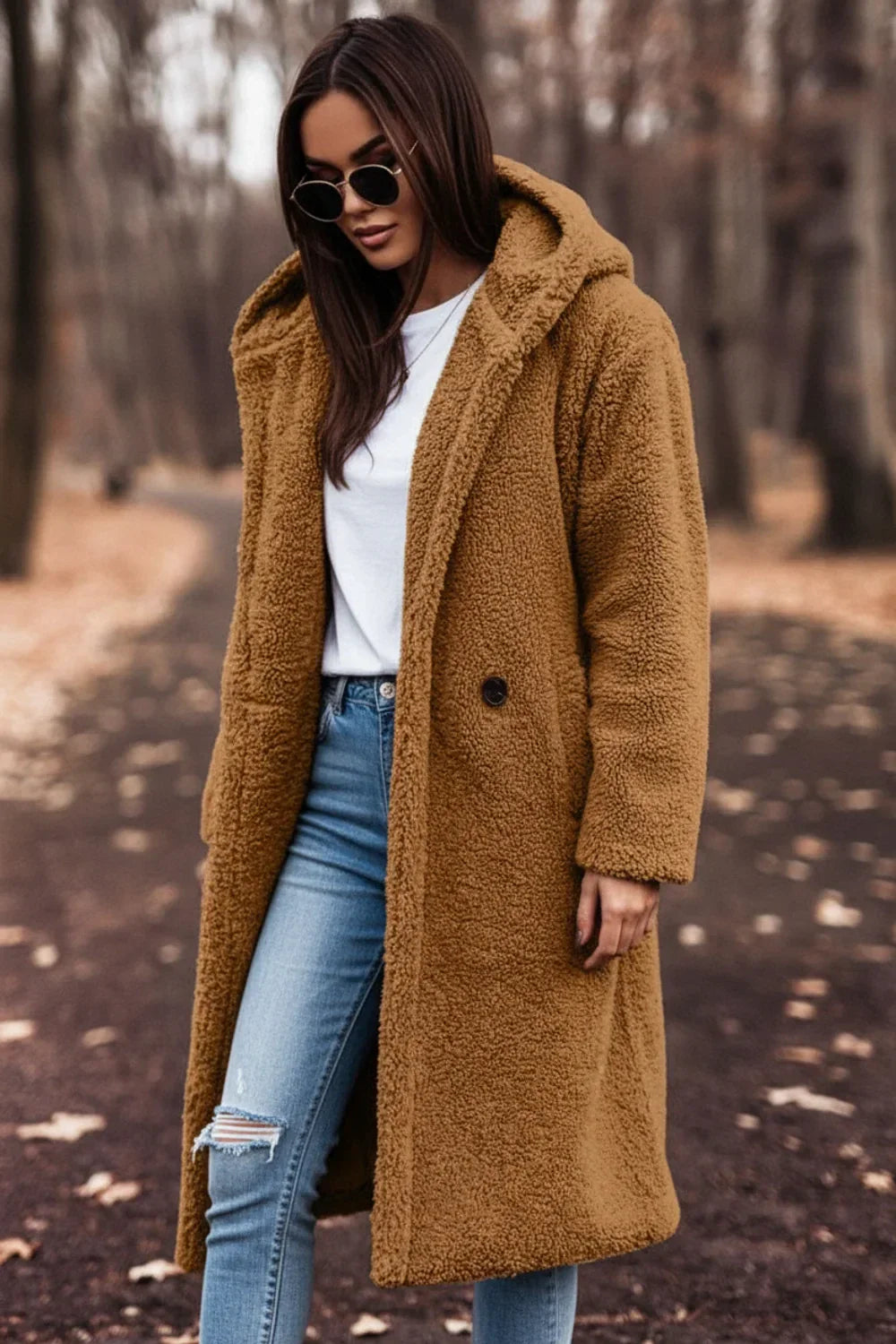 Chic Teddy Jacket for Women | Hooded Longline Sherpa Coat
