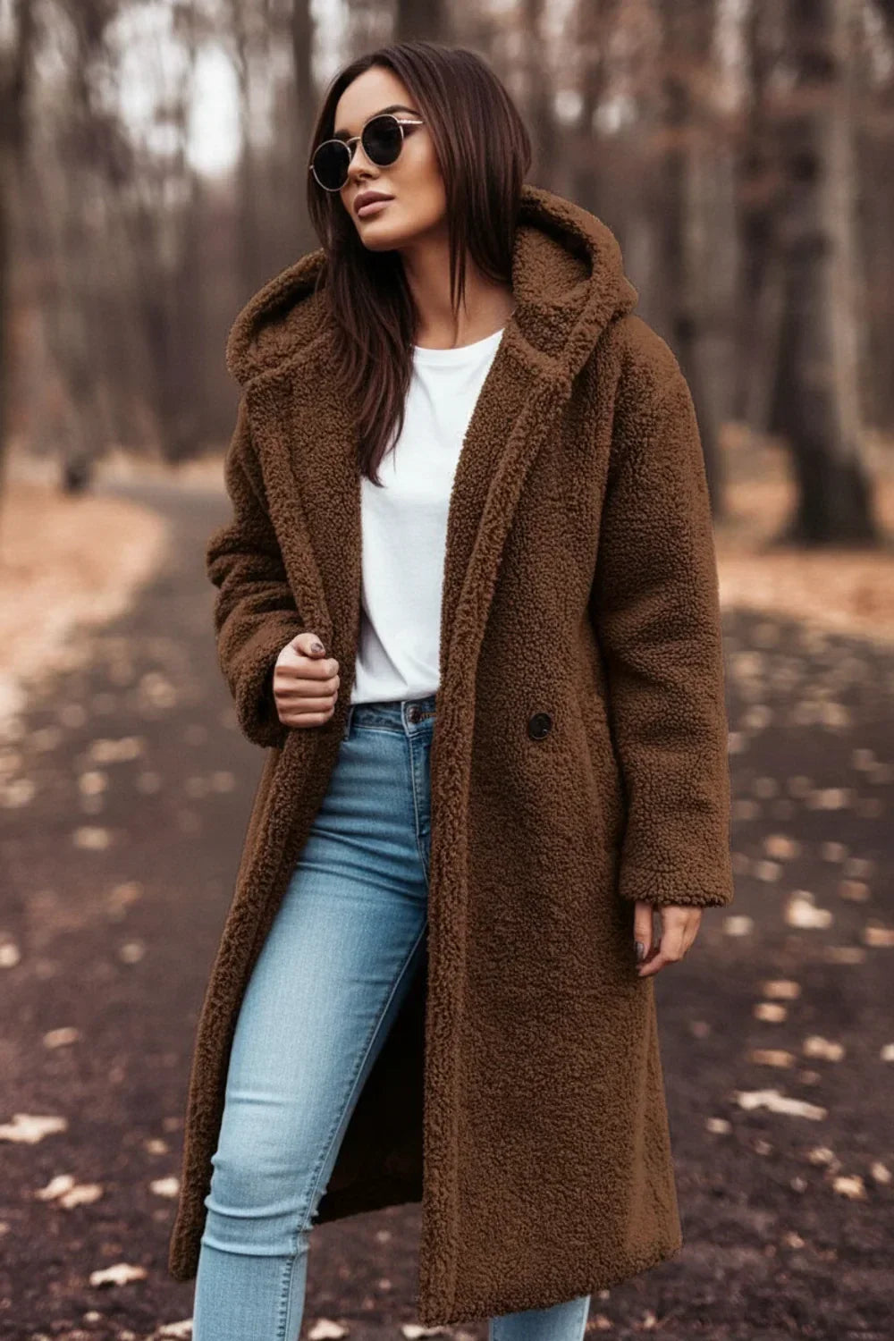 Chic Teddy Jacket for Women | Hooded Longline Sherpa Coat