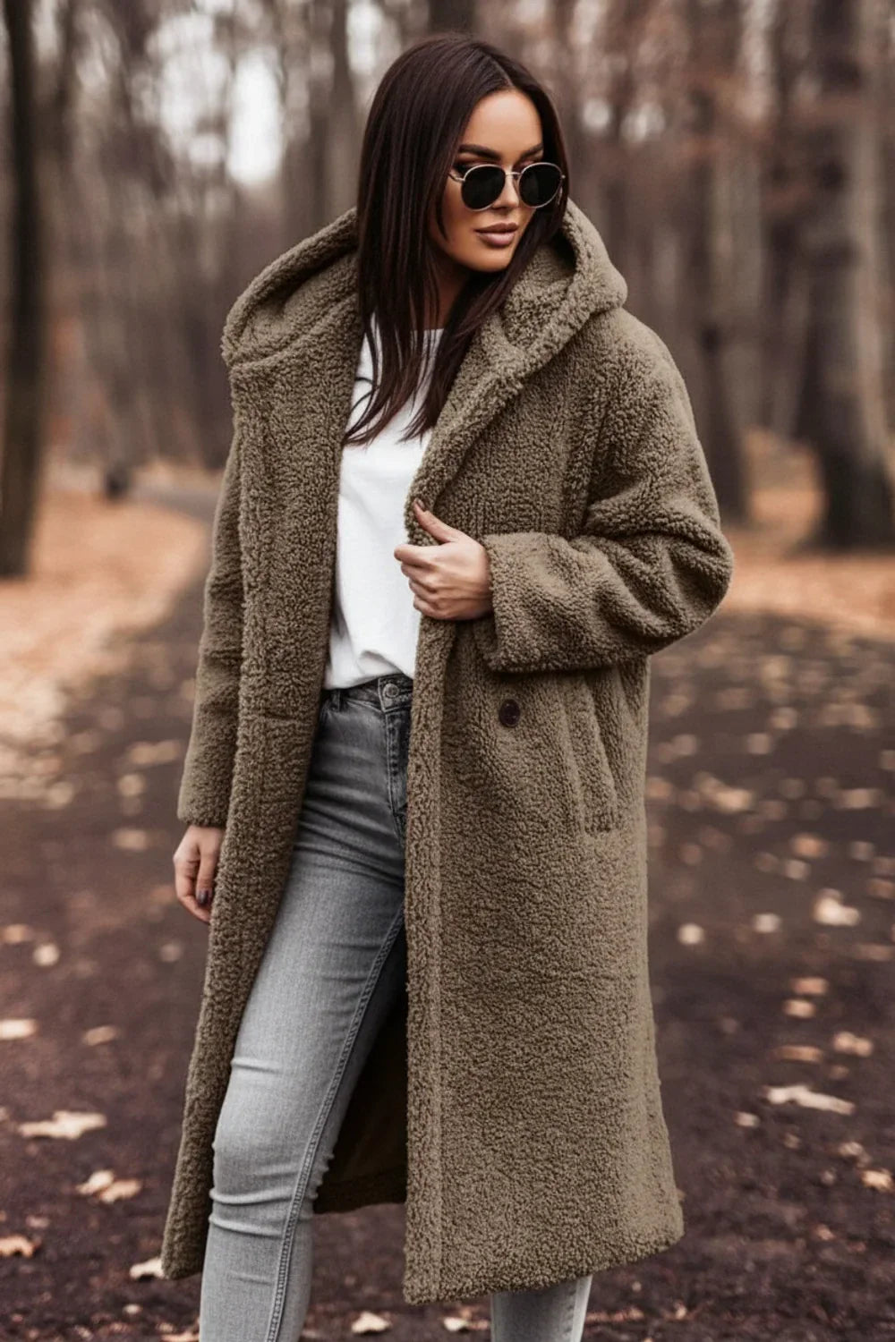 Chic Teddy Jacket for Women | Hooded Longline Sherpa Coat