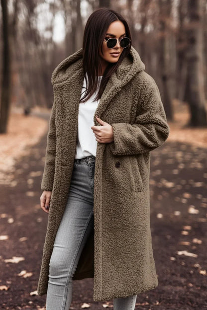 Chic Teddy Jacket for Women | Hooded Longline Sherpa Coat