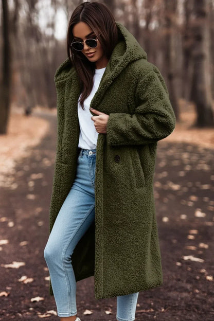 Chic Teddy Jacket for Women | Hooded Longline Sherpa Coat