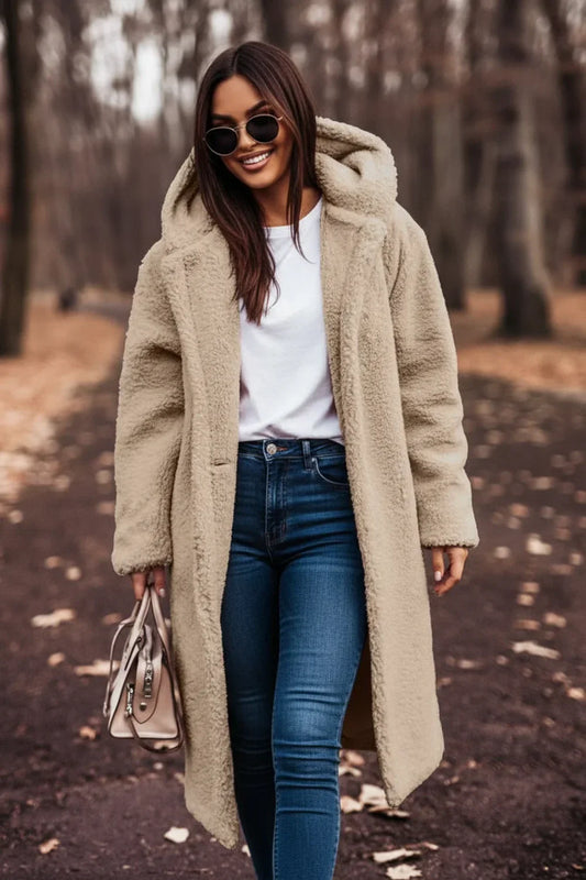 Chic Teddy Jacket for Women | Hooded Longline Sherpa Coat