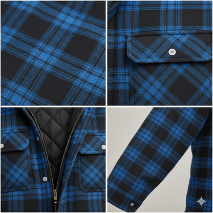 Plaid Hooded Jacket for Men | Layered Zip & Button Design