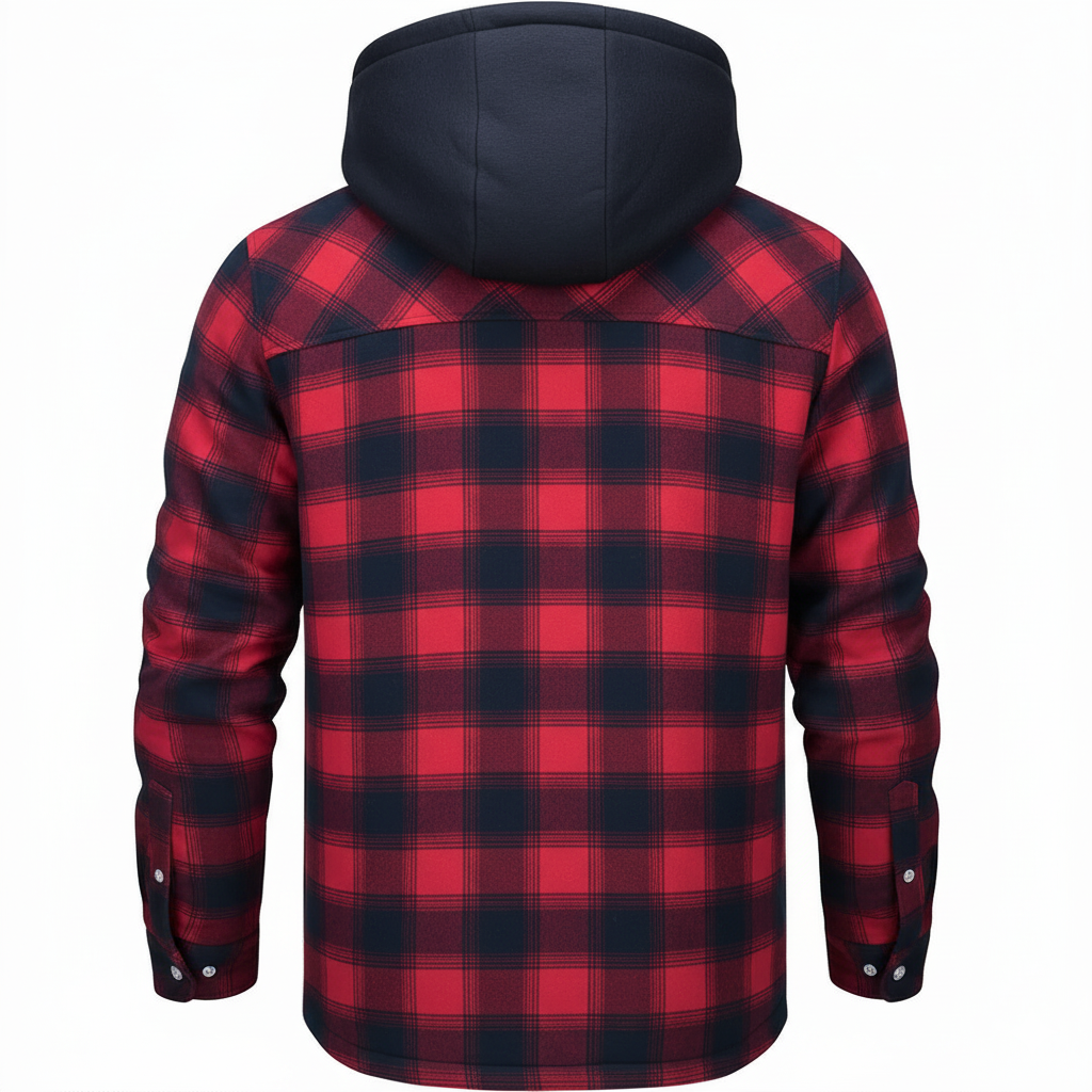 Plaid Hooded Jacket for Men | Layered Zip & Button Design