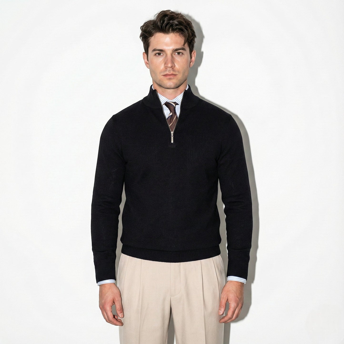 Refined Knitted Polo for Men | Half Zip Smart Casual Sweater