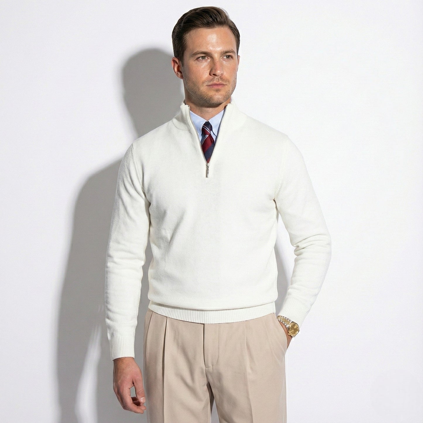 Refined Knitted Polo for Men | Half Zip Smart Casual Sweater