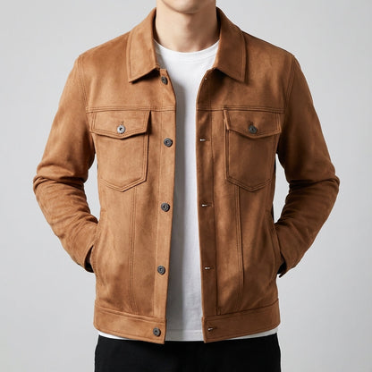 Classic Button-Up Leather-Style Jacket for Men | Timeless Utility Design