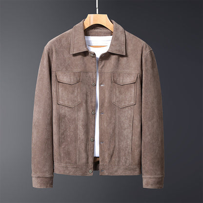 Classic Button-Up Leather-Style Jacket for Men | Timeless Utility Design