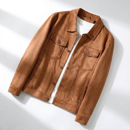 Classic Button-Up Leather-Style Jacket for Men | Timeless Utility Design