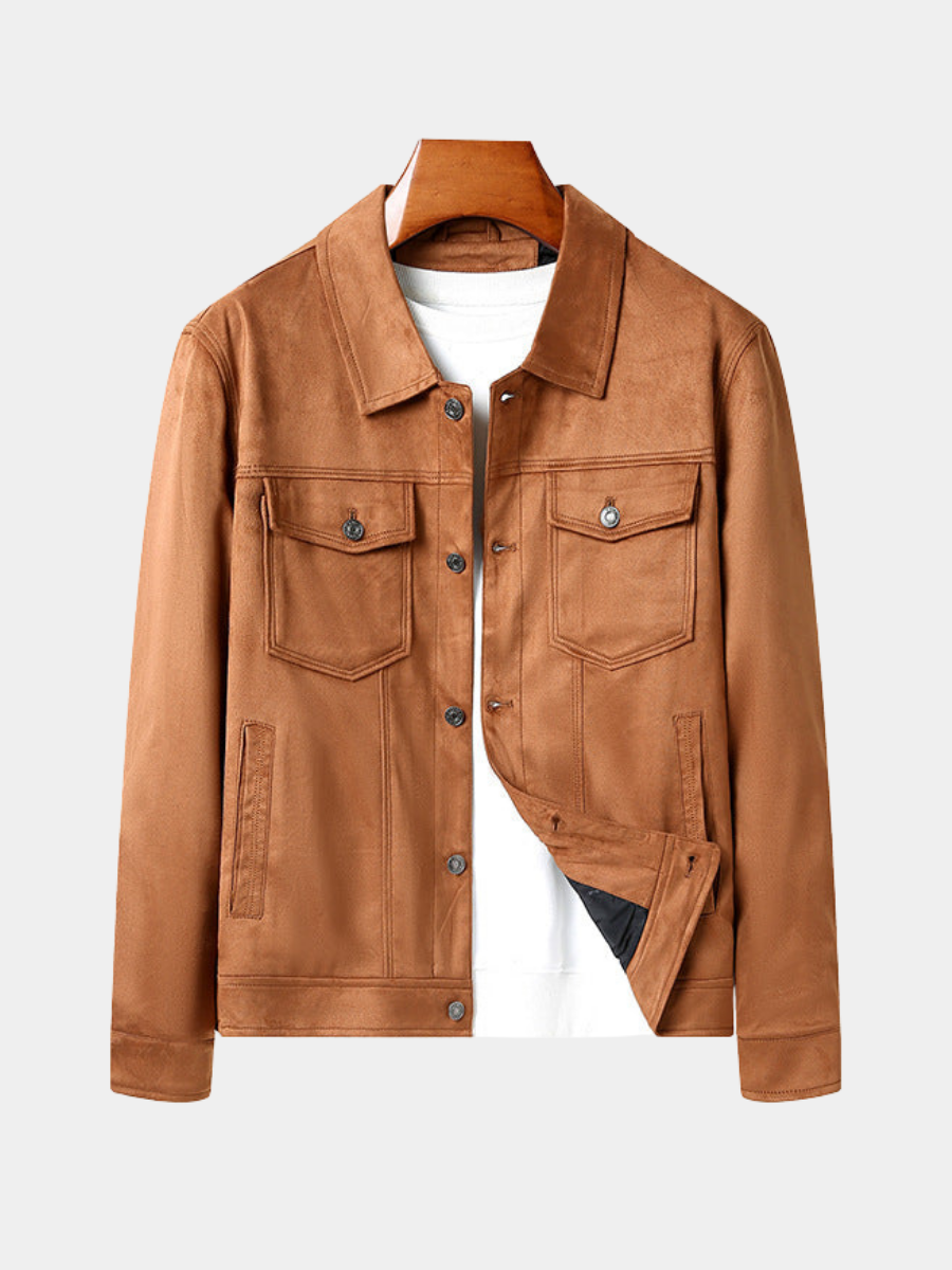 Classic Button-Up Leather-Style Jacket for Men | Timeless Utility Design