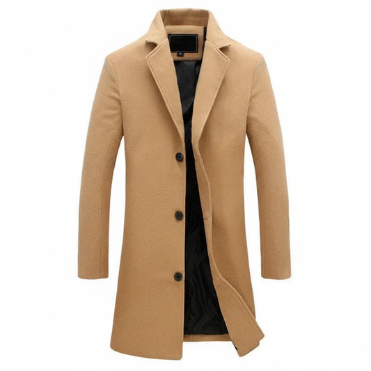 Tailored Wool Blend Overcoat for Men | Classic Single-Breasted Design