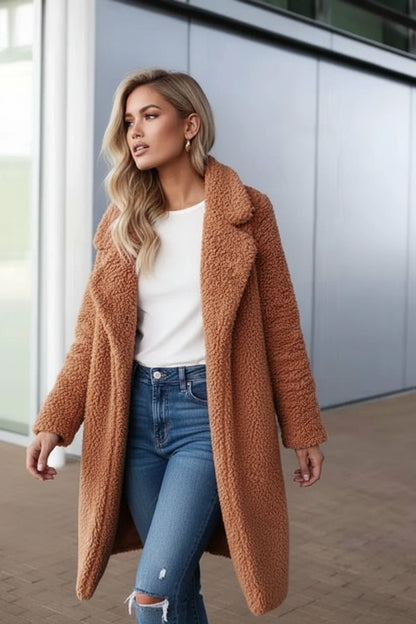 Elegant Teddy Jacket for Women | Longline Open-Front Coat