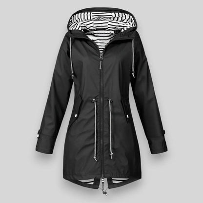 Modern Rain Jacket for Women | Hooded Zip-Up Design & Adjustable Waist Fit
