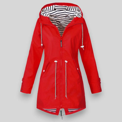 Modern Rain Jacket for Women | Hooded Zip-Up Design & Adjustable Waist Fit