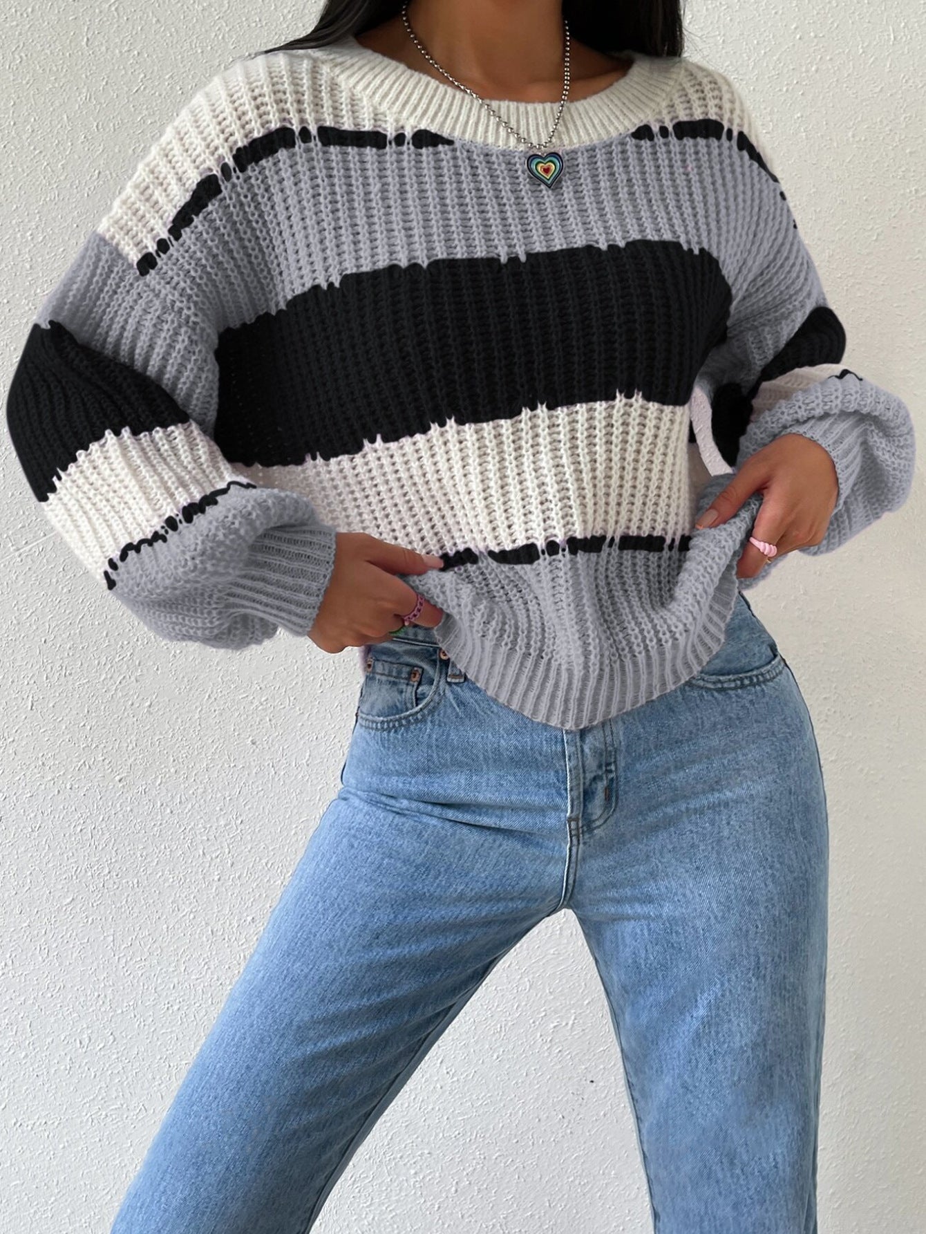 Pastel Striped Knit Sweater for Women | Relaxed Oversized Fit