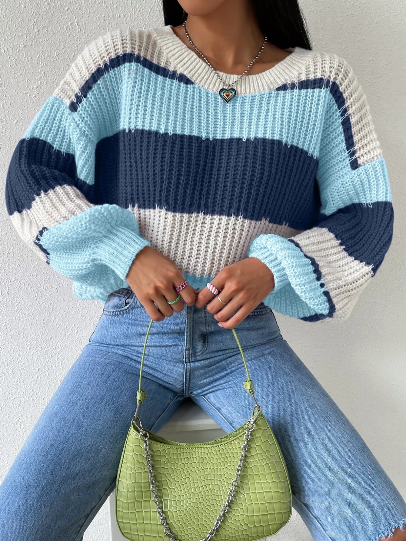 Pastel Striped Knit Sweater for Women | Relaxed Oversized Fit