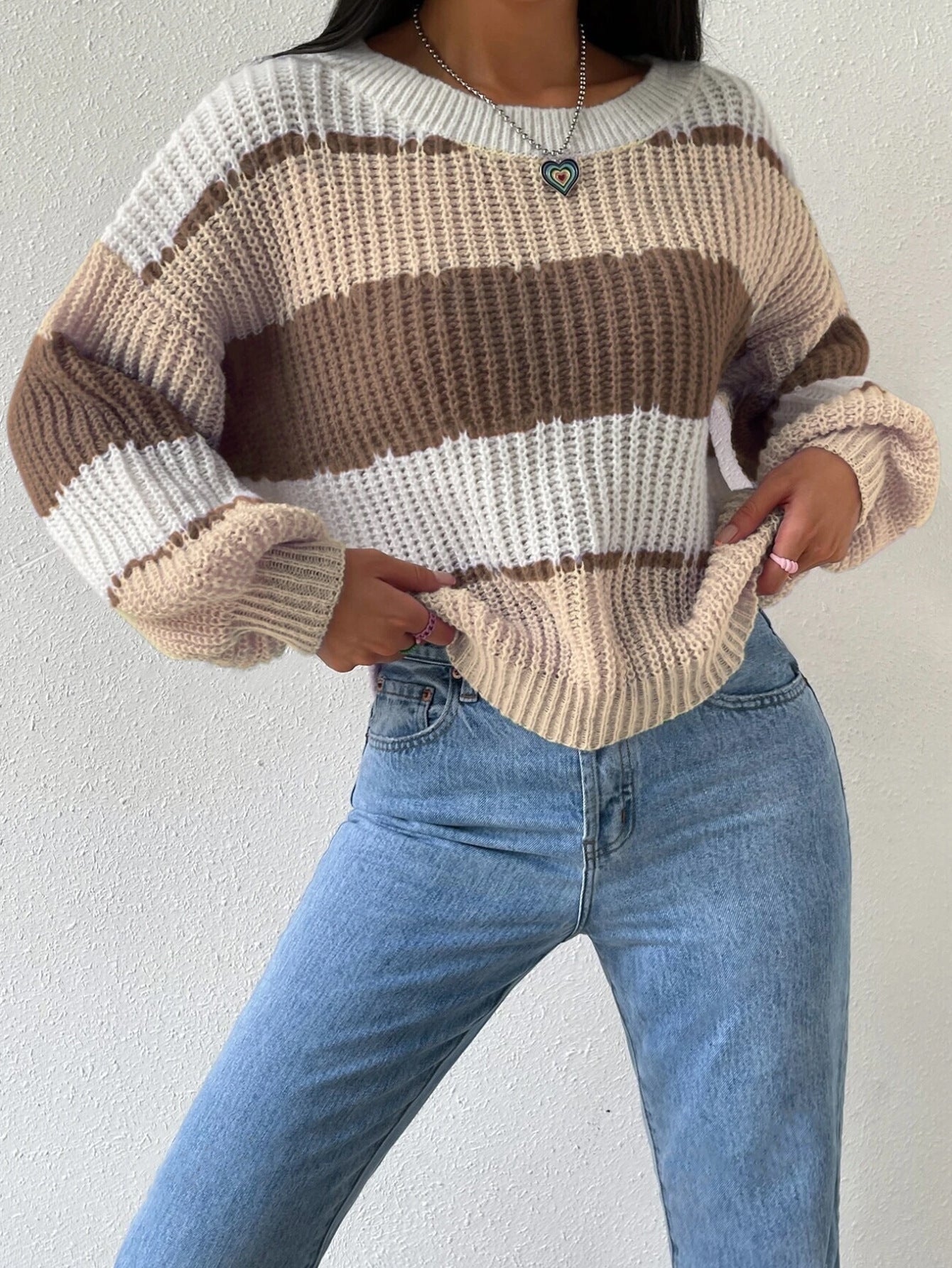 Pastel Striped Knit Sweater for Women | Relaxed Oversized Fit