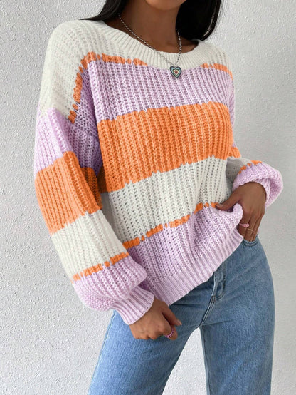 Pastel Striped Knit Sweater for Women | Relaxed Oversized Fit