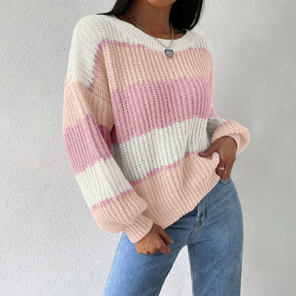 Pastel Striped Knit Sweater for Women | Relaxed Oversized Fit