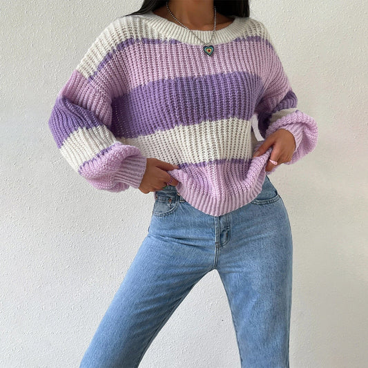Pastel Striped Knit Sweater for Women | Relaxed Oversized Fit