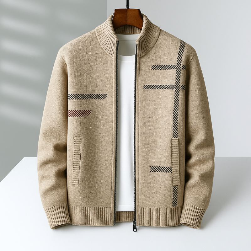 Zip-Up Knit Jacket for Men | Modern Pattern Detail