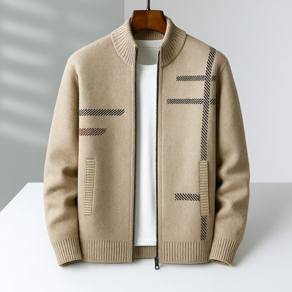 Zip-Up Knit Jacket for Men | Modern Pattern Detail
