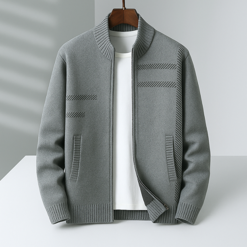 Zip-Up Knit Jacket for Men | Modern Pattern Detail