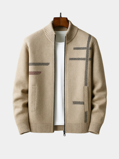 Zip-Up Knit Jacket for Men | Modern Pattern Detail