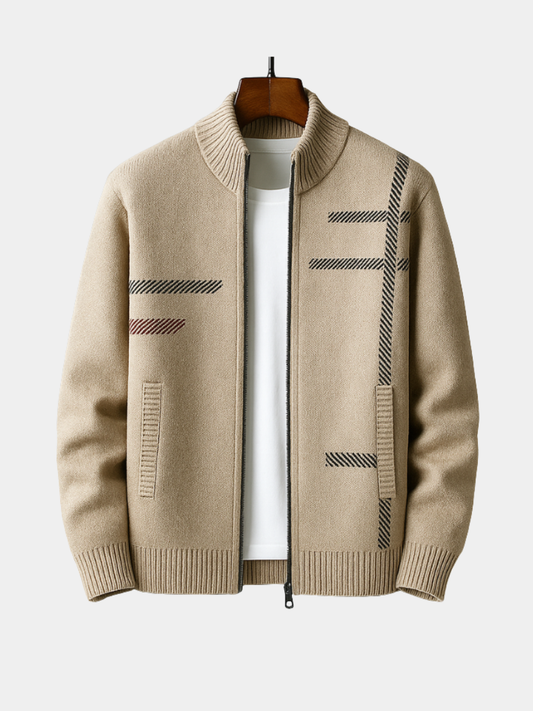 Zip-Up Knit Jacket for Men | Modern Pattern Detail