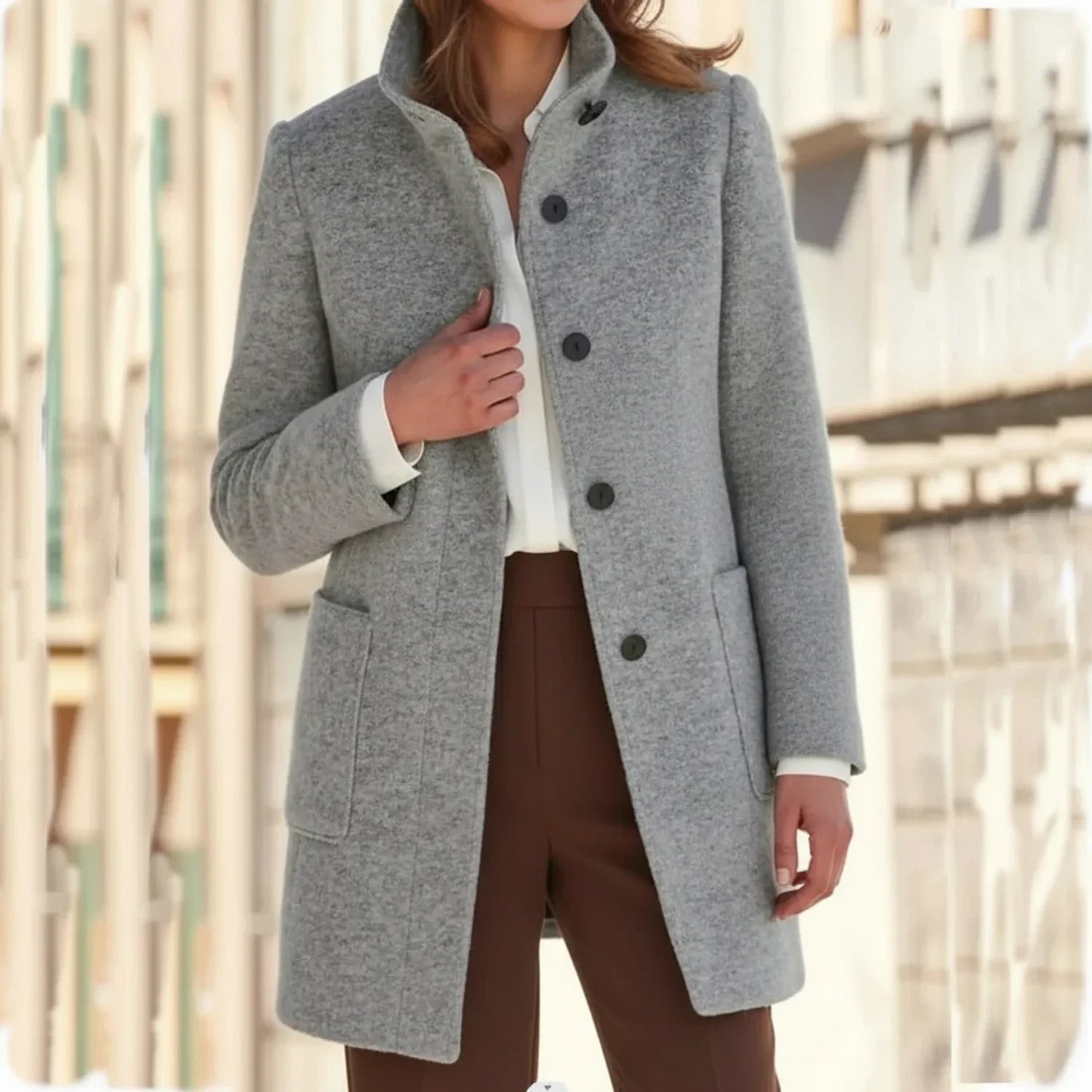 Refined Overcoat for Women | Mid-Length Button-Front Design