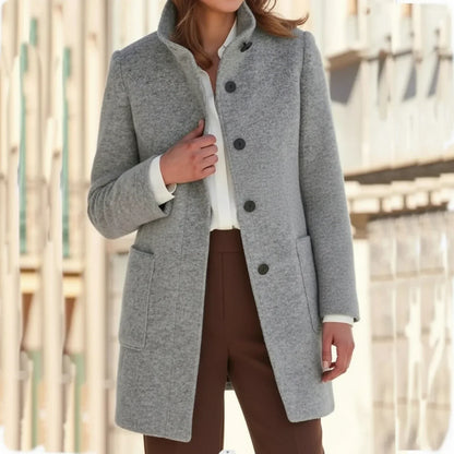 Refined Overcoat for Women | Mid-Length Button-Front Design
