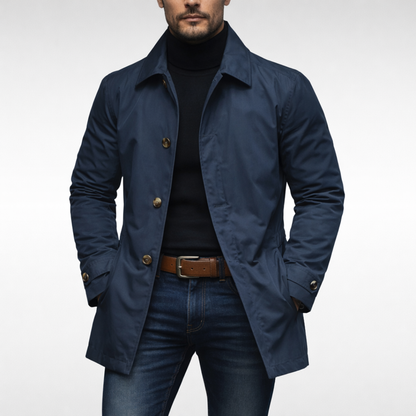 Modern Tailored Trench Coat for Men | Button-Up Mid-Length Design