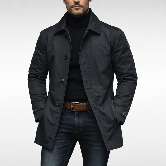 Modern Tailored Trench Coat for Men | Button-Up Mid-Length Design
