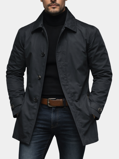 Modern Tailored Trench Coat for Men | Button-Up Mid-Length Design