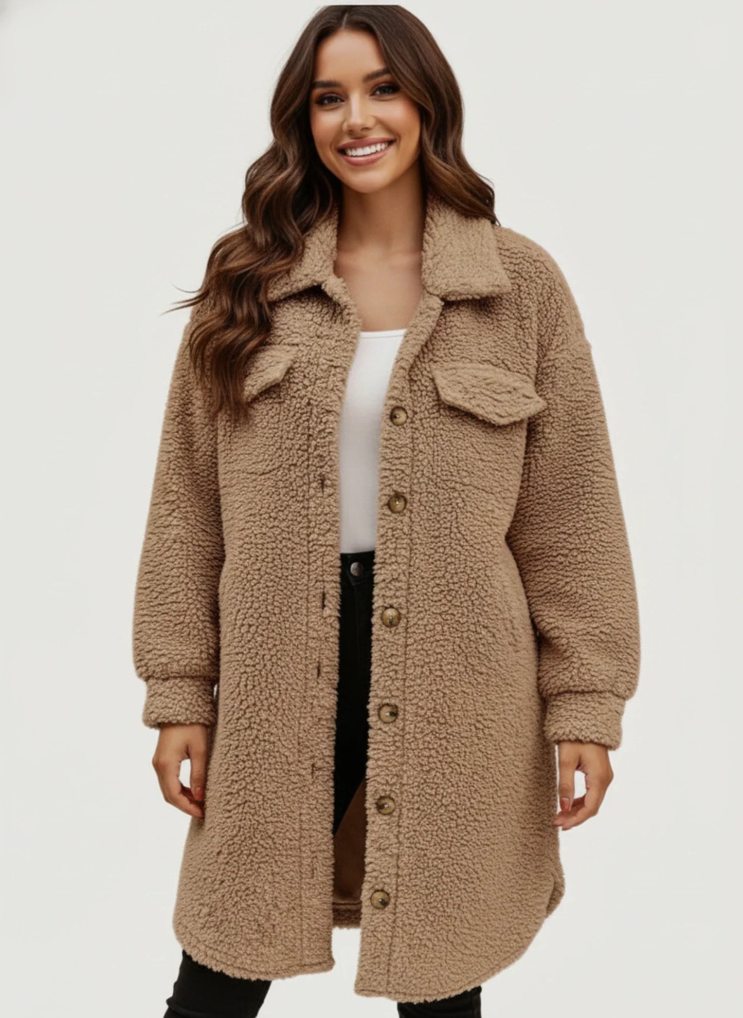 Modern Teddy Shaket Jacket for Women | Button-Front Oversized Design