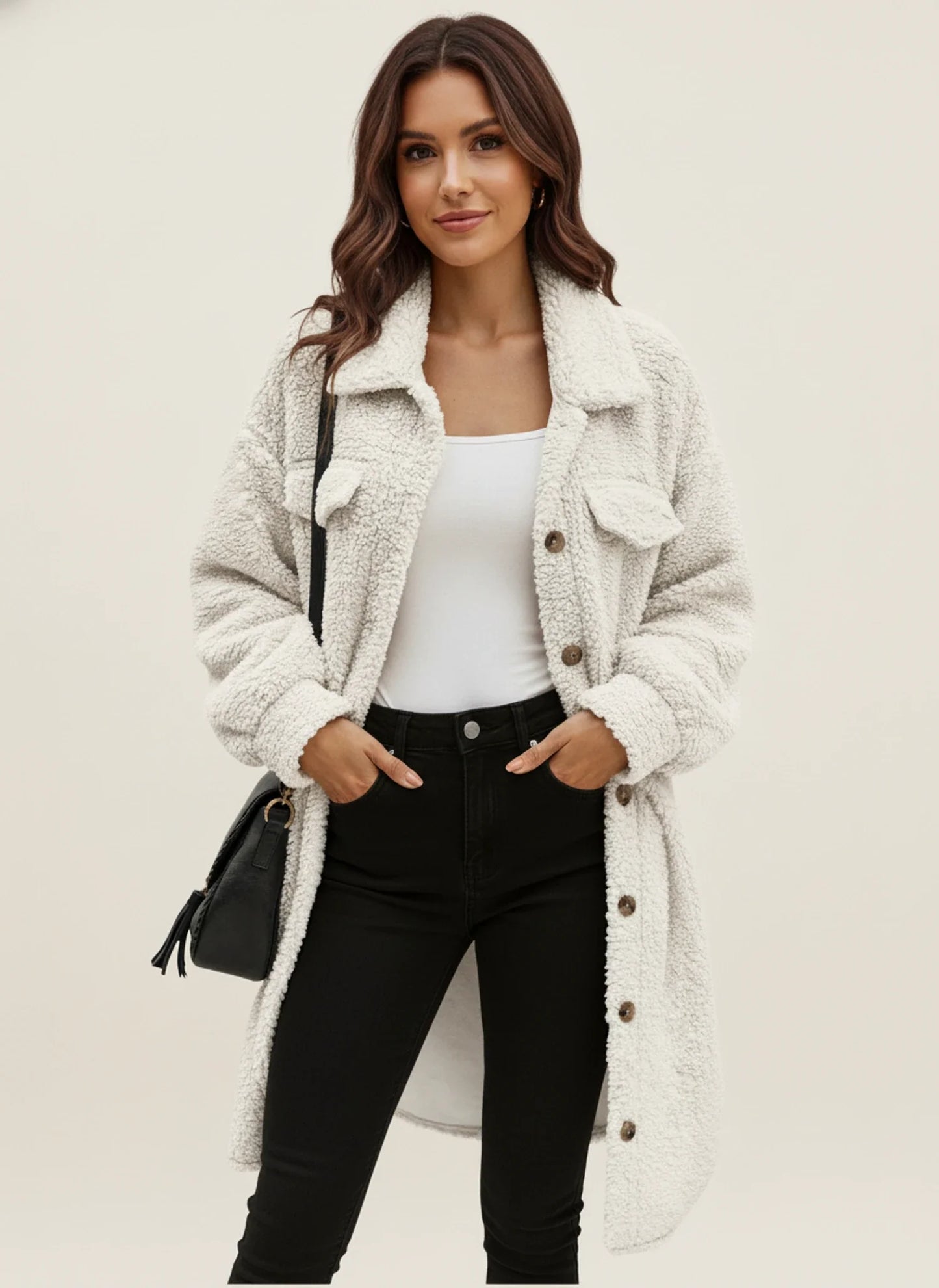 Modern Teddy Shaket Jacket for Women | Button-Front Oversized Design