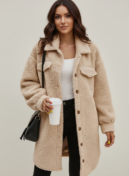 Modern Teddy Shaket Jacket for Women | Button-Front Oversized Design