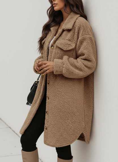 Modern Teddy Shaket Jacket for Women | Button-Front Oversized Design