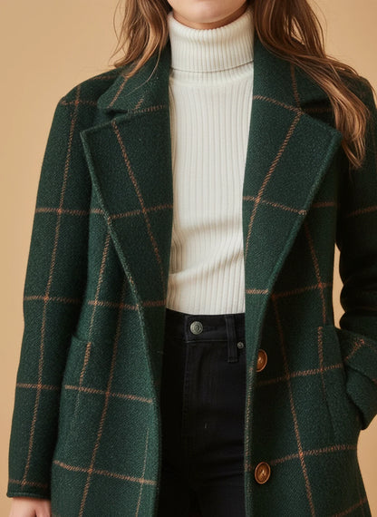 Elegant Plaid Long Coat for Women | Tailored Mid-Length Fit