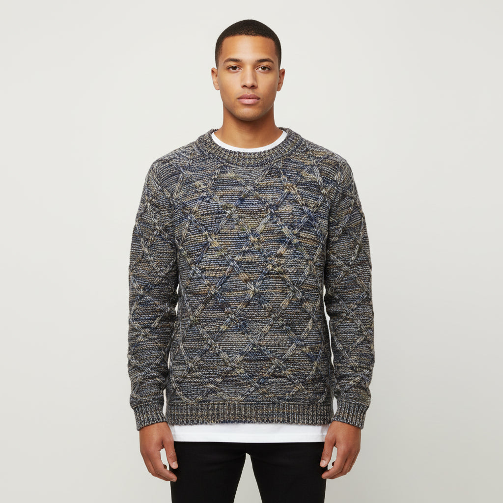 Vibrant Pattern Knit Sweater for Men | Multicolor Textured Design
