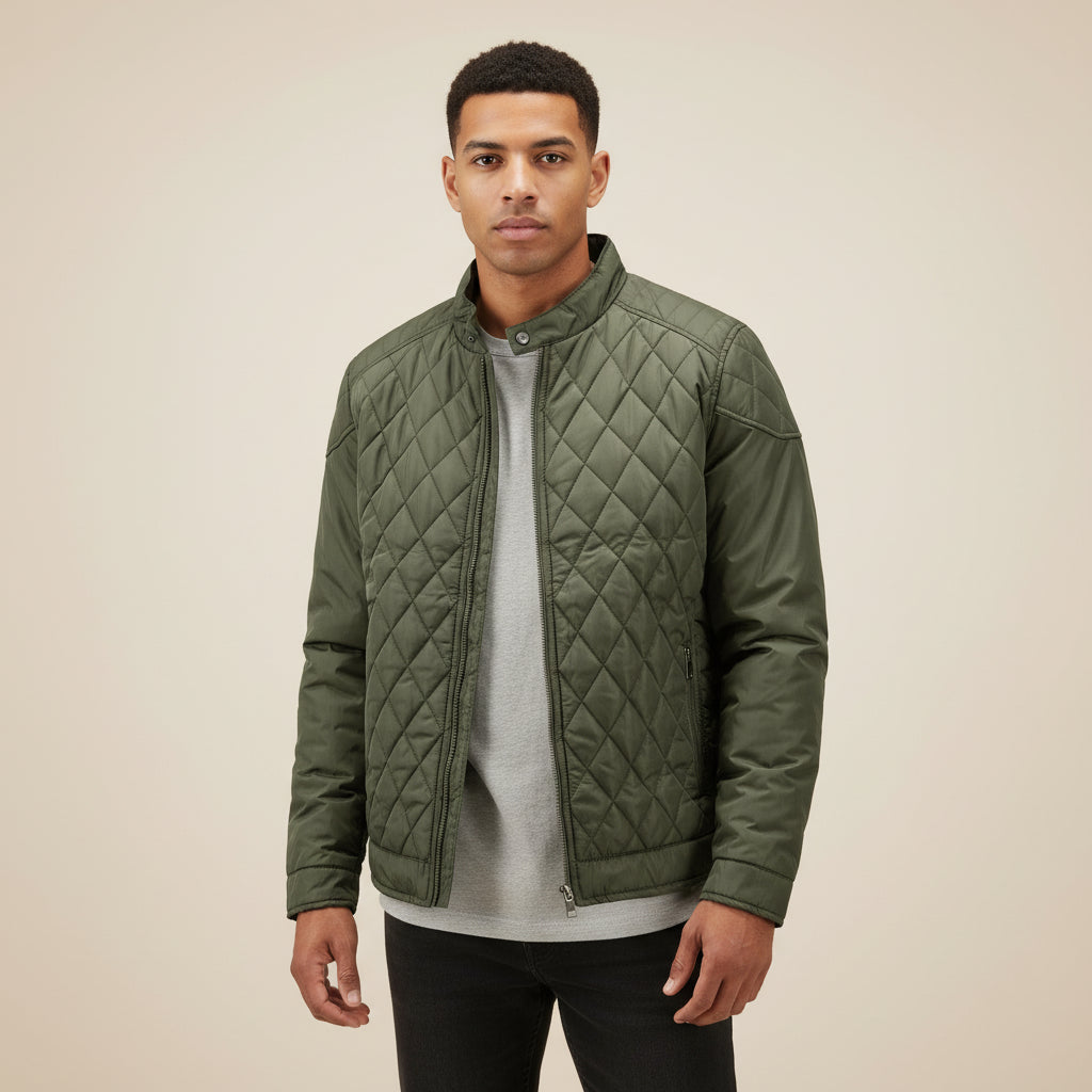 Quilted Zip-Up Jacket for Men | Lightweight Stand Collar Design