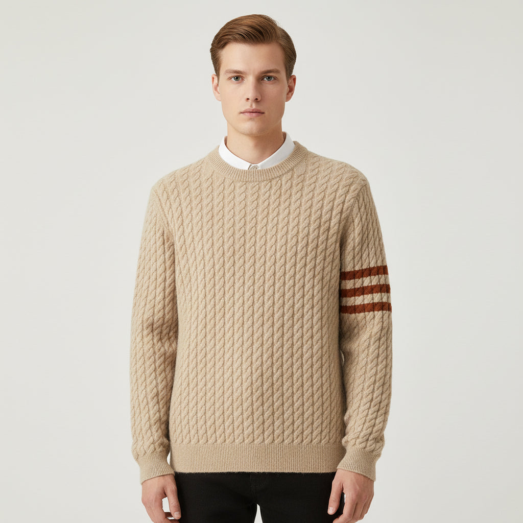 Classic Cable Knit Sweater for Men | Crew Neck Pullover Design